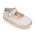 Cotton canvas little Mary Janes espadrille style shoes with FOWERS design lining.