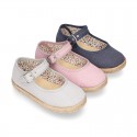 Cotton canvas little Mary Janes espadrille style shoes with FOWERS design lining.