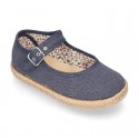 Cotton canvas little Mary Janes espadrille style shoes with FOWERS design lining.