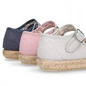 Cotton canvas little Mary Janes espadrille style shoes with FOWERS design lining.