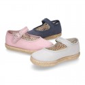 Cotton canvas little Mary Janes espadrille style shoes with FOWERS design lining.