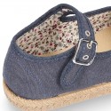 Cotton canvas little Mary Janes espadrille style shoes with FOWERS design lining.