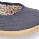 Cotton canvas little Mary Janes espadrille style shoes with FOWERS design lining.