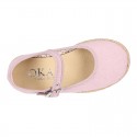 Cotton canvas little Mary Janes espadrille style shoes with FOWERS design lining.