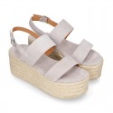 Suede leather women wedge sandal shoes espadrille style.