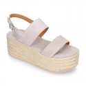 Suede leather women wedge sandal shoes espadrille style.