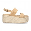 Suede leather women wedge sandal shoes espadrille style.