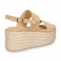 Suede leather women wedge sandal shoes espadrille style.