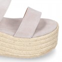 Suede leather women wedge sandal shoes espadrille style.