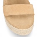 Suede leather women wedge sandal shoes espadrille style.