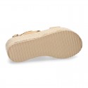 Suede leather women wedge sandal shoes espadrille style.