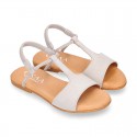 Suede Leather T-Strap girl sandal shoes with elastic band.