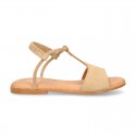 Suede Leather T-Strap girl sandal shoes with elastic band.