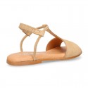 Suede Leather T-Strap girl sandal shoes with elastic band.