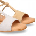 Suede Leather T-Strap girl sandal shoes with elastic band.