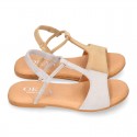 Suede Leather T-Strap girl sandal shoes with elastic band.