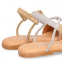 Suede Leather T-Strap girl sandal shoes with elastic band.