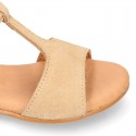 Suede Leather T-Strap girl sandal shoes with elastic band.