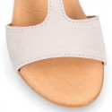 Suede Leather T-Strap girl sandal shoes with elastic band.