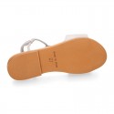 Suede Leather T-Strap girl sandal shoes with elastic band.