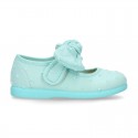 PLUMETI cotton canvas little Mary Jane shoes with hook and loop strap closure with bow.