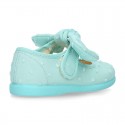 PLUMETI cotton canvas little Mary Jane shoes with hook and loop strap closure with bow.