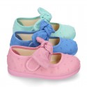 PLUMETI cotton canvas little Mary Jane shoes with hook and loop strap closure with bow.