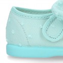 PLUMETI cotton canvas little Mary Jane shoes with hook and loop strap closure with bow.