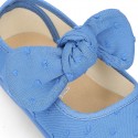 PLUMETI cotton canvas little Mary Jane shoes with hook and loop strap closure with bow.