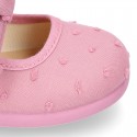 PLUMETI cotton canvas little Mary Jane shoes with hook and loop strap closure with bow.