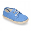 PLUMETI cotton canvas kids Laces up shoes espadrille style in pastel colors.