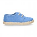 PLUMETI cotton canvas kids Laces up shoes espadrille style in pastel colors.