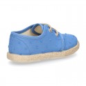 PLUMETI cotton canvas kids Laces up shoes espadrille style in pastel colors.