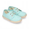 PLUMETI cotton canvas kids Laces up shoes espadrille style in pastel colors.