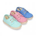 PLUMETI cotton canvas kids Laces up shoes espadrille style in pastel colors.