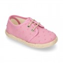 PLUMETI cotton canvas kids Laces up shoes espadrille style in pastel colors.