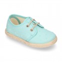 PLUMETI cotton canvas kids Laces up shoes espadrille style in pastel colors.