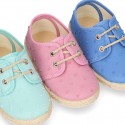 PLUMETI cotton canvas kids Laces up shoes espadrille style in pastel colors.