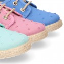 PLUMETI cotton canvas kids Laces up shoes espadrille style in pastel colors.