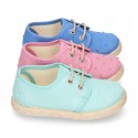 PLUMETI cotton canvas kids Laces up shoes espadrille style in pastel colors.