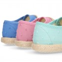 PLUMETI cotton canvas kids Laces up shoes espadrille style in pastel colors.