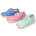 PLUMETI cotton canvas kids Laces up shoes espadrille style in pastel colors.