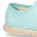 PLUMETI cotton canvas kids Laces up shoes espadrille style in pastel colors.