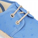 PLUMETI cotton canvas kids Laces up shoes espadrille style in pastel colors.