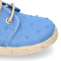 PLUMETI cotton canvas kids Laces up shoes espadrille style in pastel colors.