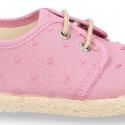 PLUMETI cotton canvas kids Laces up shoes espadrille style in pastel colors.