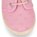 PLUMETI cotton canvas kids Laces up shoes espadrille style in pastel colors.