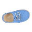 PLUMETI cotton canvas kids Laces up shoes espadrille style in pastel colors.