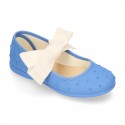 PLUMETI cotton canvas little Mary Jane shoes angel style with bow.