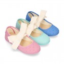 PLUMETI cotton canvas little Mary Jane shoes angel style with bow.
